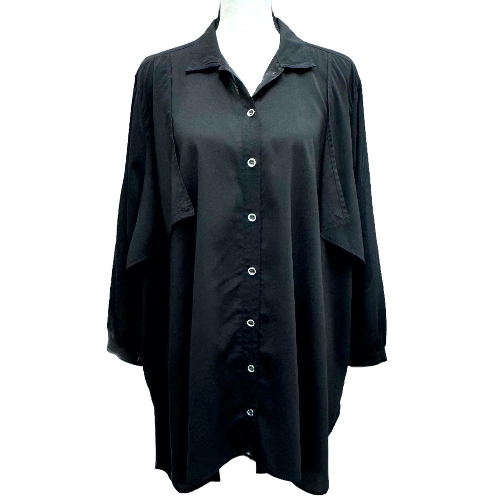 MINKPINK BLACK OVERSIZED MULTIWAY BUTTON DOWN SHIRT WITH ROLL TAB SLEEVES